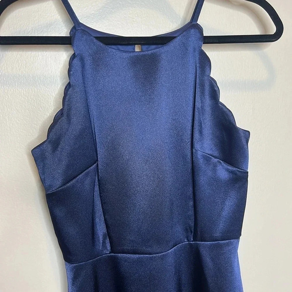 I.N. San Francisco Navy Blue Scalloped Cocktail Mini Dress Metallic Wedding - Picture 2 of 10